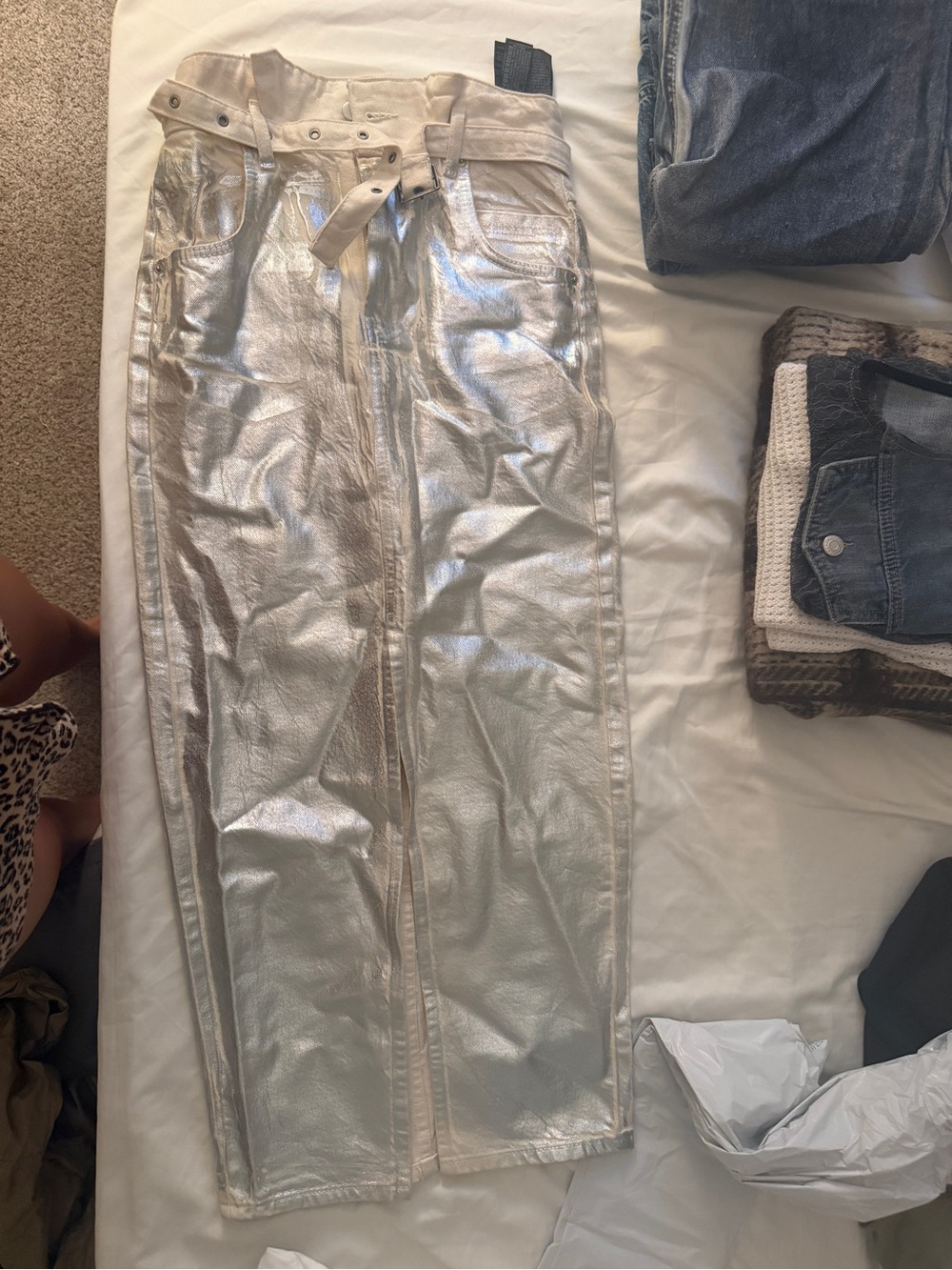 Zara Metallic Silver Pencil Skirt